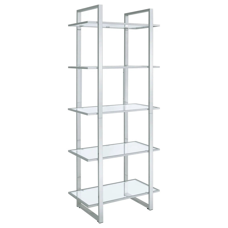 Hartford 79-inch 5-shelf Glass Bookshelf Chrome by Unique Piece Furniture