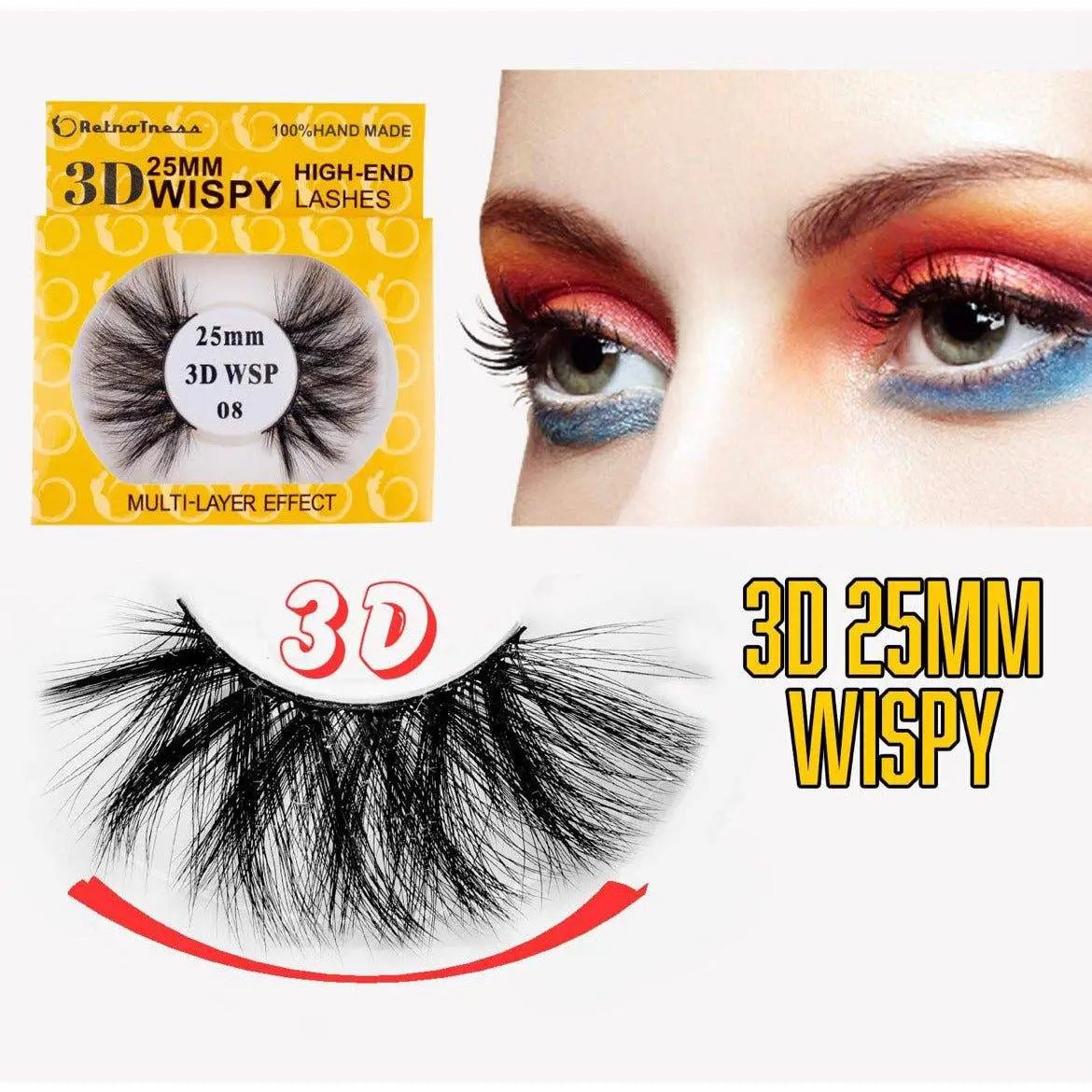 RetroTress 3D 25mm Wispy High-End Lashes Mink Matte 100% HAND MADE Eyelashes Bulk by Selzalot