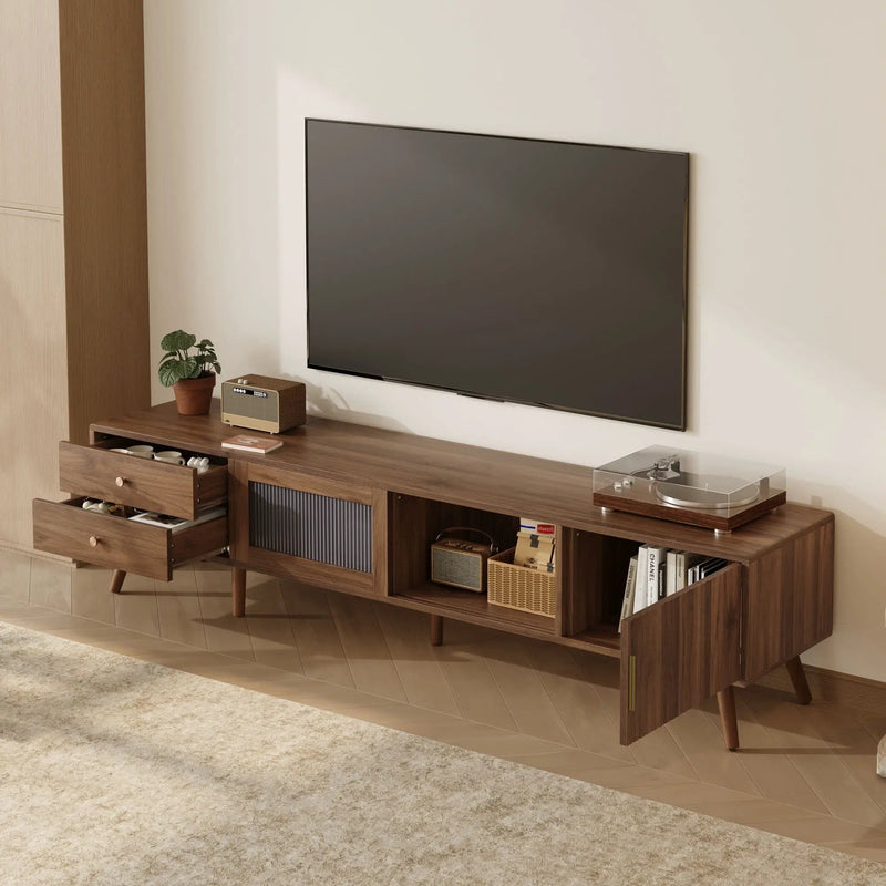 76" TV Stand, Entertainment Center With Storage Cabinets, TV Media Console Table For Living Room - Natural by Unique Piece Furniture