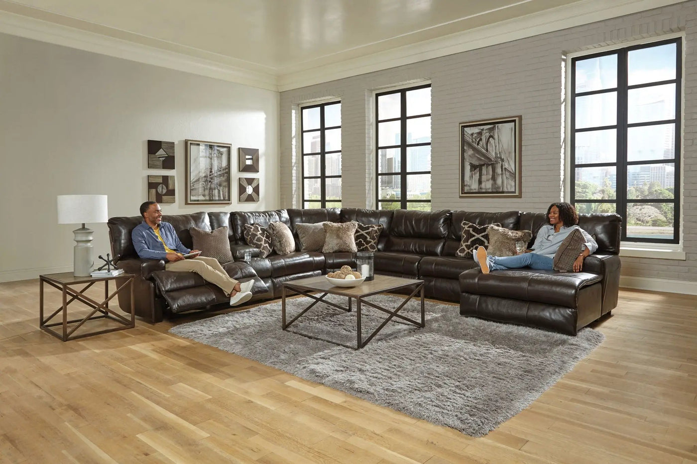 Como - 7 Piece Italian Leather Match Reclining Sectional by Unique Piece Furniture