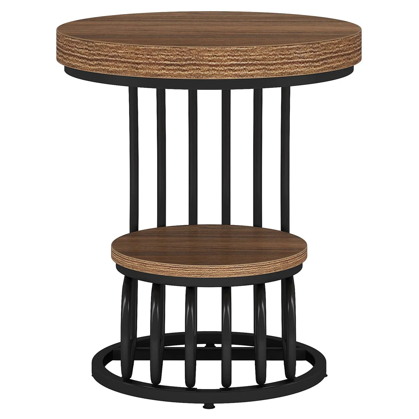 Round Vintage End Table With 2 Tier Storage by HouseOfZazla