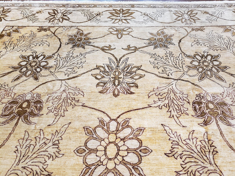 Oversized Peshawar Chobi Oushak Area Rug 11.6 x 12.5, Wool Hand-Knotted Light Gold & Ivory Decorative Pakistani Floral Carpet, 11x12 - 12x13 by Jewel Rugs