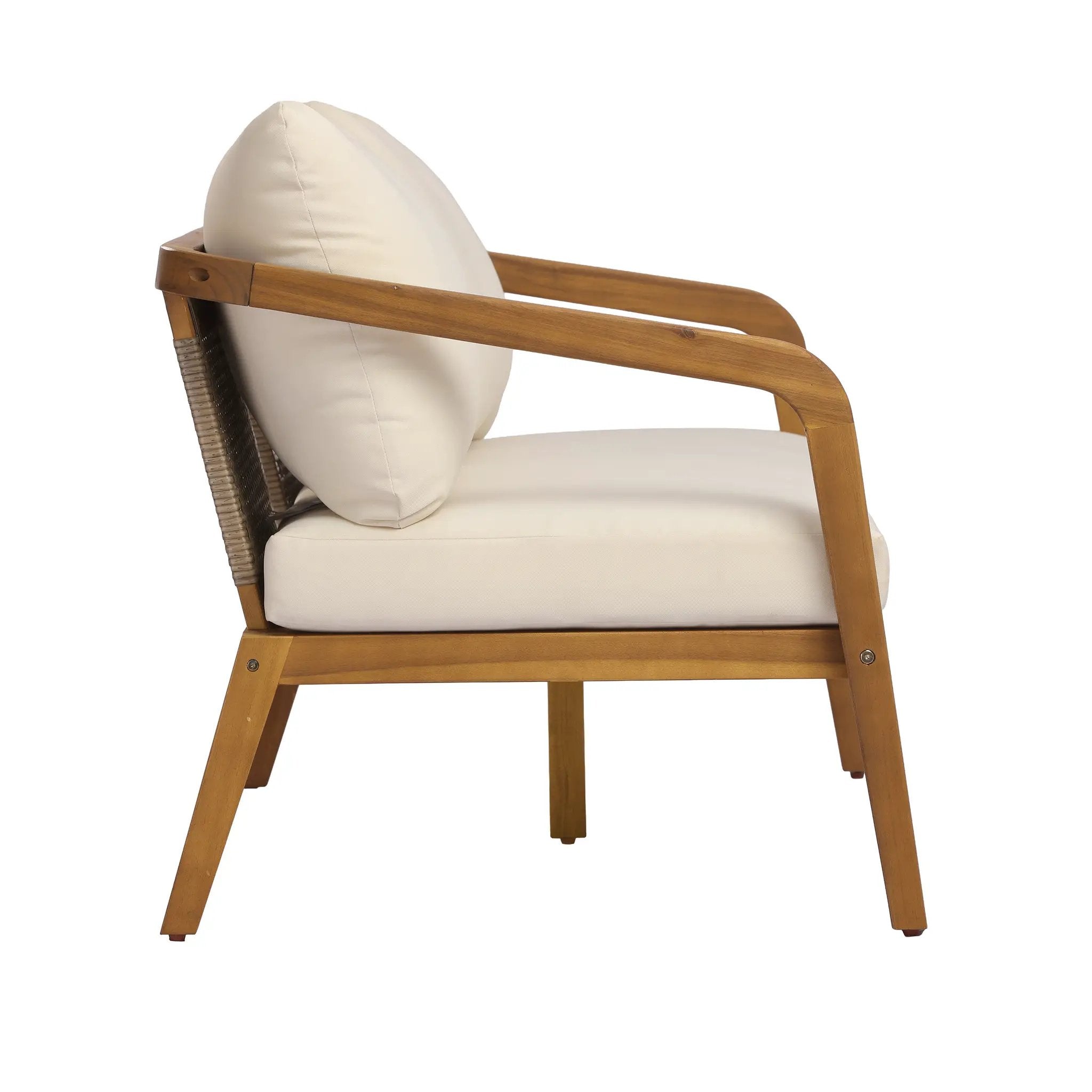 Acacia Wood Outdoor Patio Club Chair with PE Wicker Backrest & Cushions by HouseOfZazla