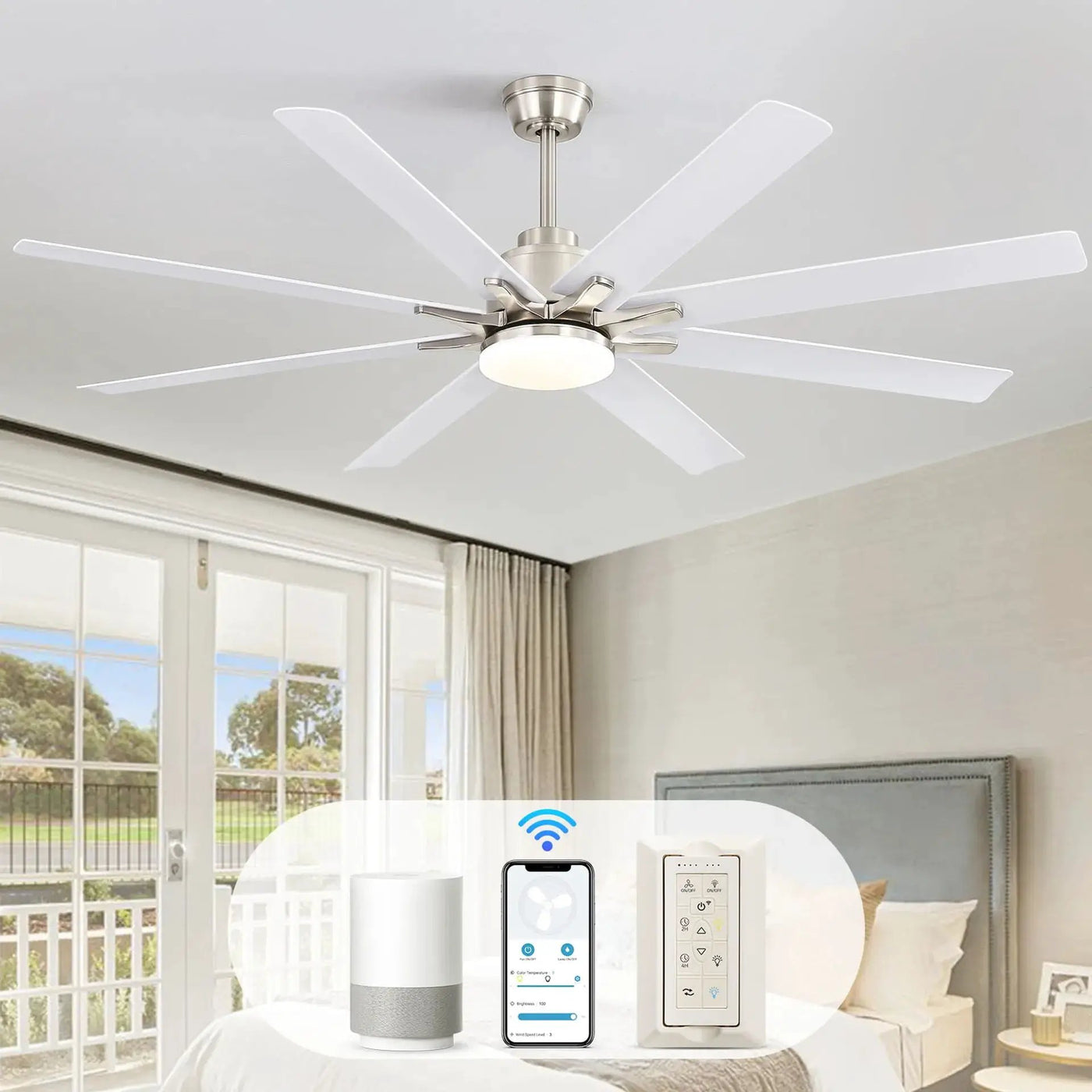 Ceiling Fan With Dimmable LED Light, 8 Blades, Reversible DC Motor, Remote Control by Unique Piece Furniture