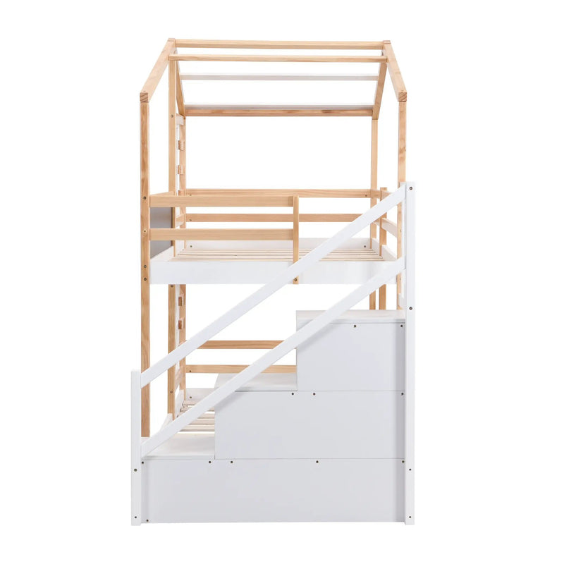 Twin Over Twin Bunk Bed House Bed With Roof and Storage, photo 5 of 6