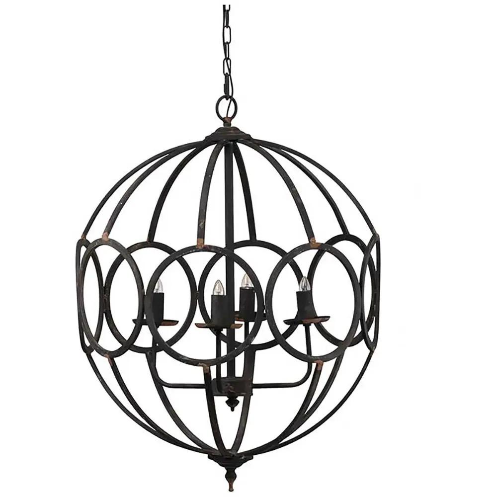 4 Light Metal Chandelier, Hanging Light Fixture With Adjustable Chain For Kitchen, Bulb Not Included - Black by Unique Piece Furniture