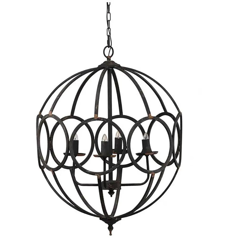 4 Light Metal Chandelier, Hanging Light Fixture With Adjustable Chain For Kitchen, Bulb Not Included - Black by Unique Piece Furniture