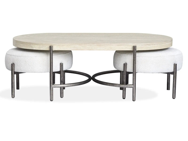 Jennings - Oval Cocktail Table With Two Ottomans - Edgecomb Gray And Weathered Antique Nickel by Unique Piece Furniture