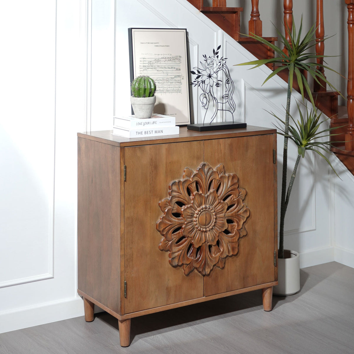 Rustic Hand-Carved Wooden 2-Door Cabinet, photo 2 of 10