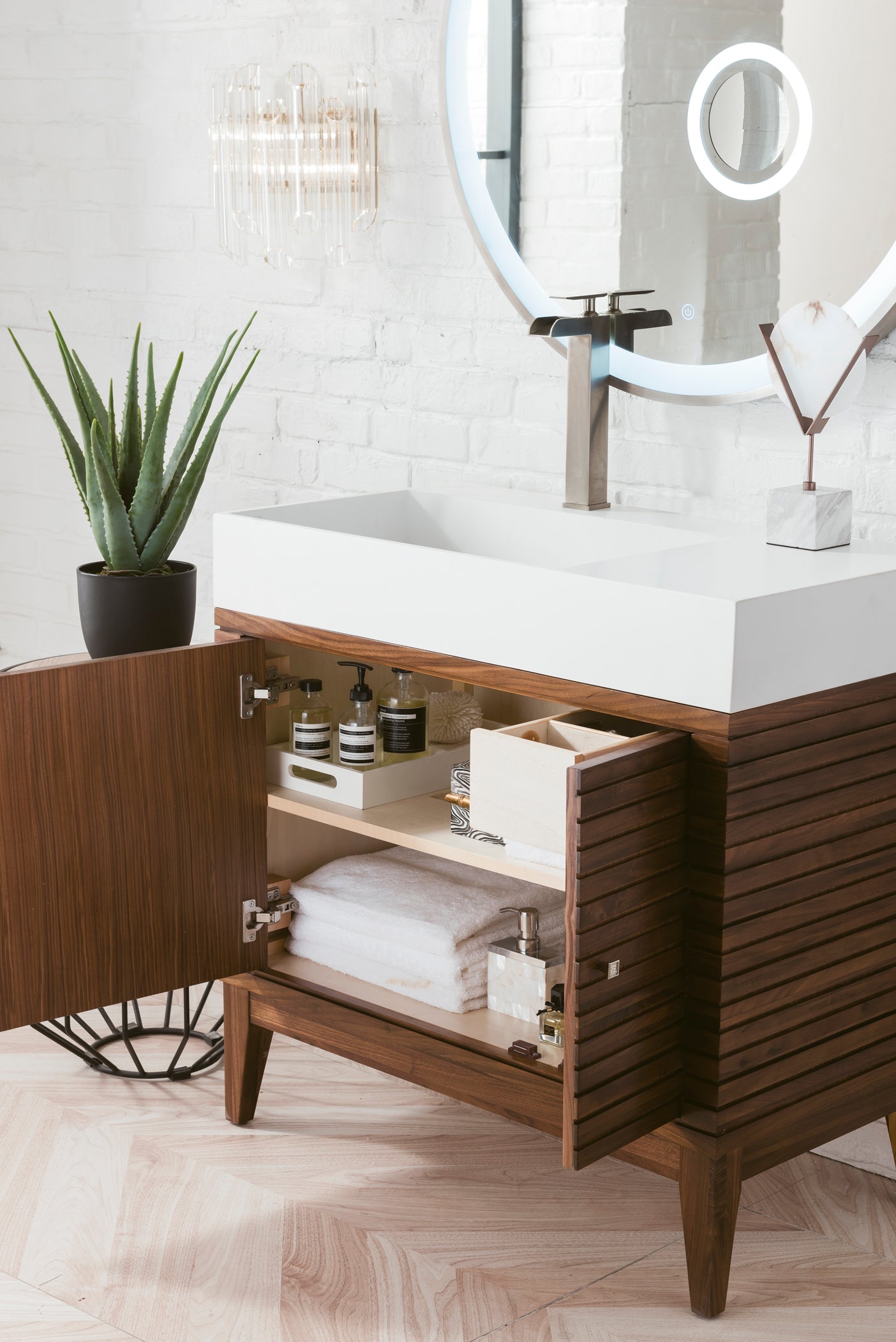James Martin Linear 36" Single Bathroom Vanity, Mid-Century Walnut, view 4