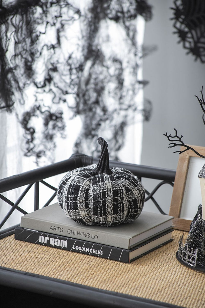 Light Plaid Pumpkin, For Holiday Halloween Decor - Black / White by HouseOfZazla