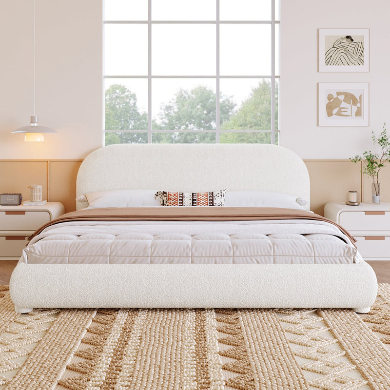 Cream Style Fabric Upholstered Bed, Simple Modern Bedroom King by HouseOfZazla