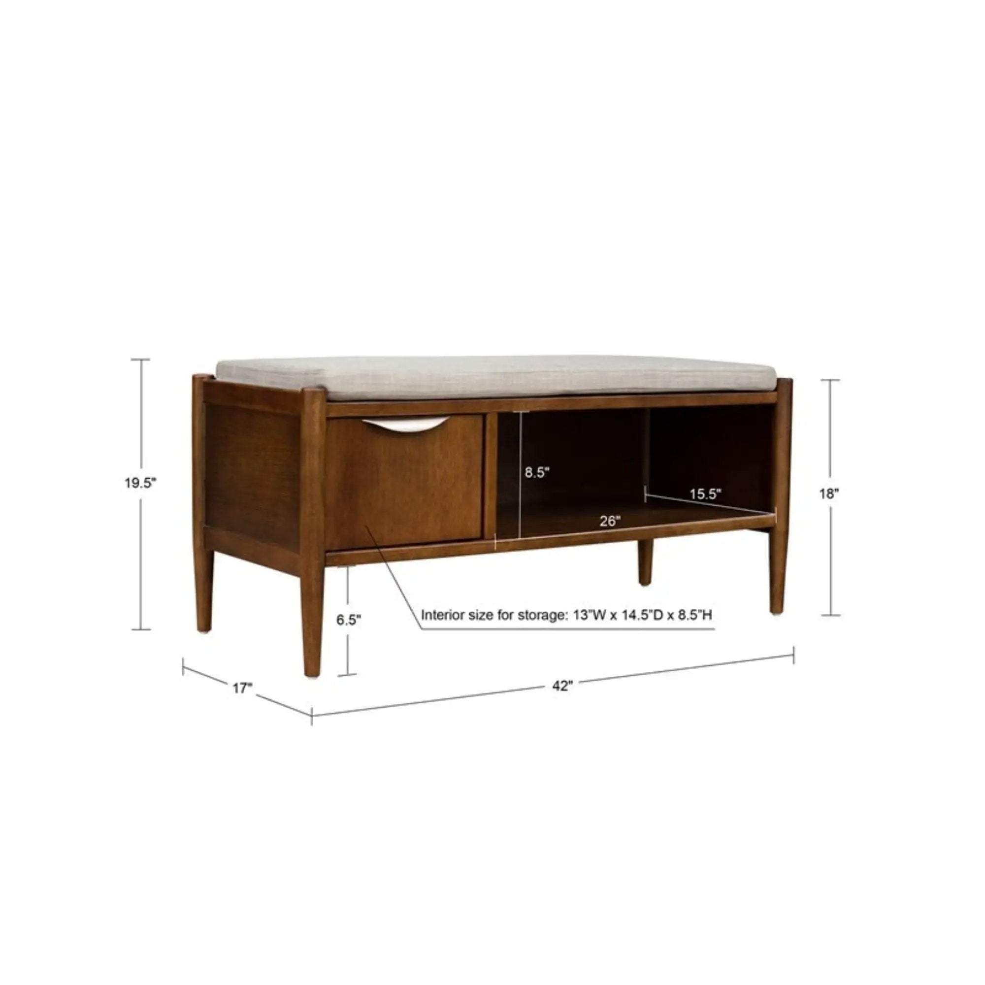 Accent Bench With Storage, Upholstered Cushion - Walnut Brown by Unique Piece Furniture
