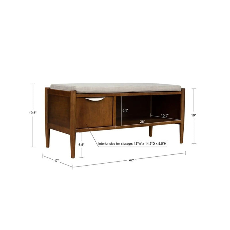 Accent Bench With Storage, Upholstered Cushion - Walnut Brown by Unique Piece Furniture