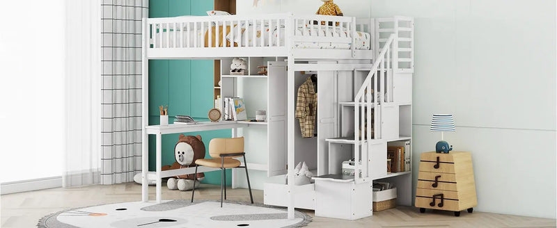 Loft Bed With Bookshelf, Drawers, Desk, And Wardrobe by HouseOfZazla