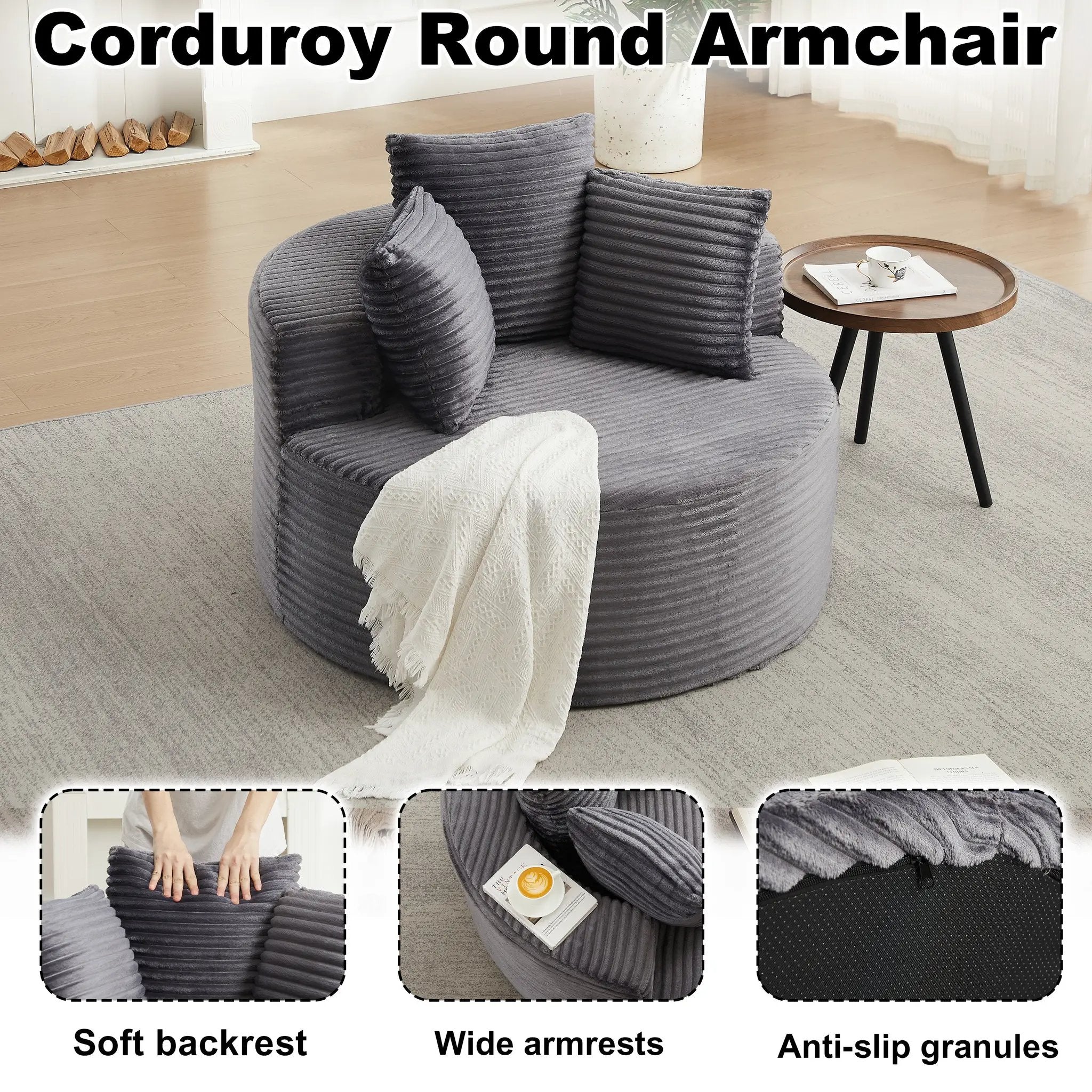 43-inch Round Corduroy Single Sofa by HouseOfZazla