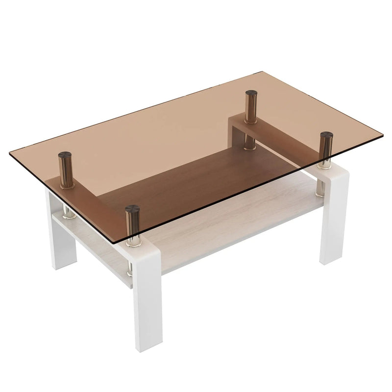 Modern Rectangular Coffee Table With Tempered Transparent Glass Top And Storage Shelf by Unique Piece Furniture