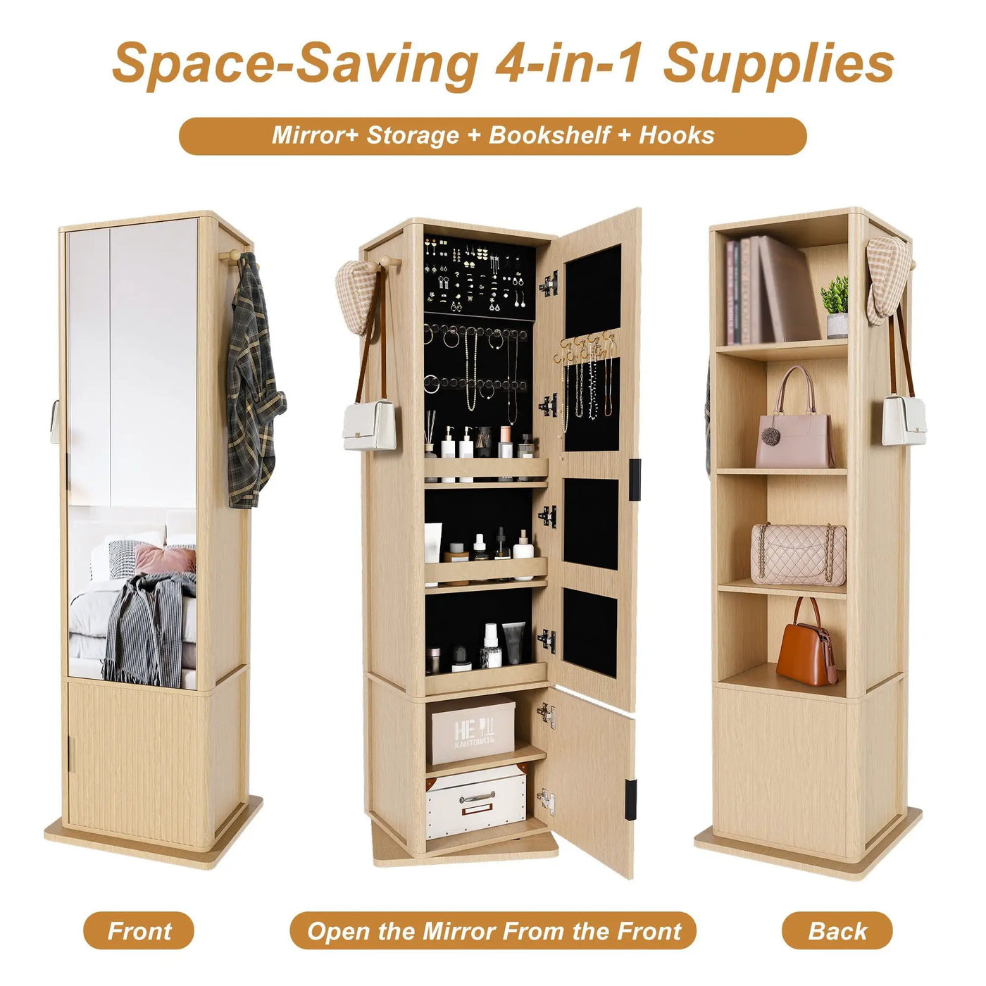 360° Rotating Makeup Cabinet With Full Length Mirror by Unique Piece Furniture