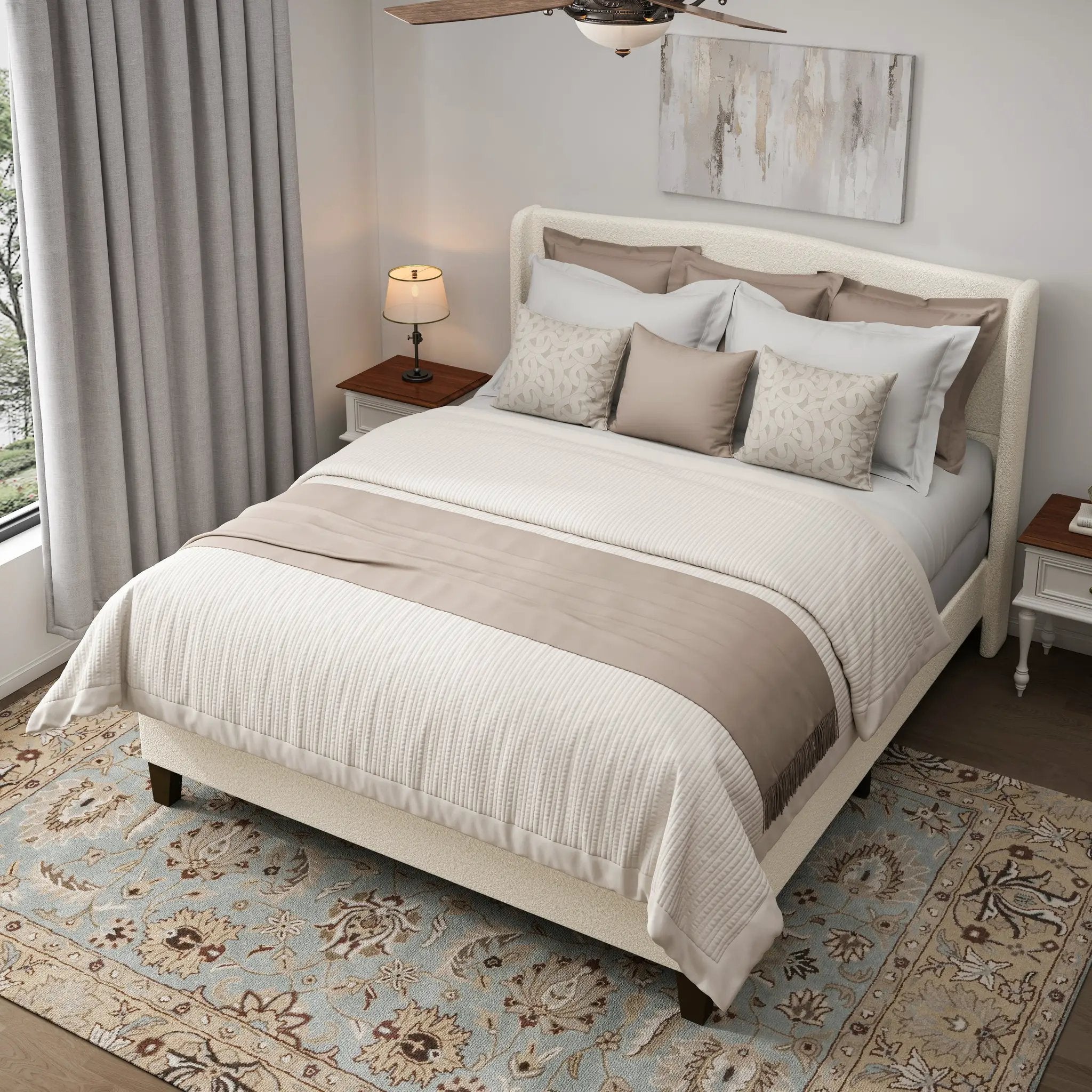 King Size Bed Frame with Upholstered Teddy Velvet Headboard by HouseOfZazla