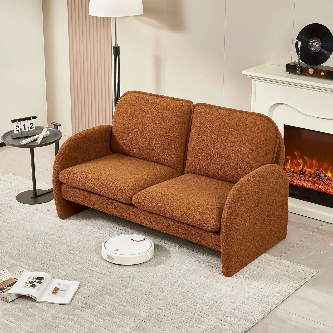 Loveseat Sofa Small Couch For Living Room, Sherpa Fabric Upholstered Loveseat Sofa Couch, Small Loveseat Sofa For Apartment, Bedroom by Unique Piece Furniture