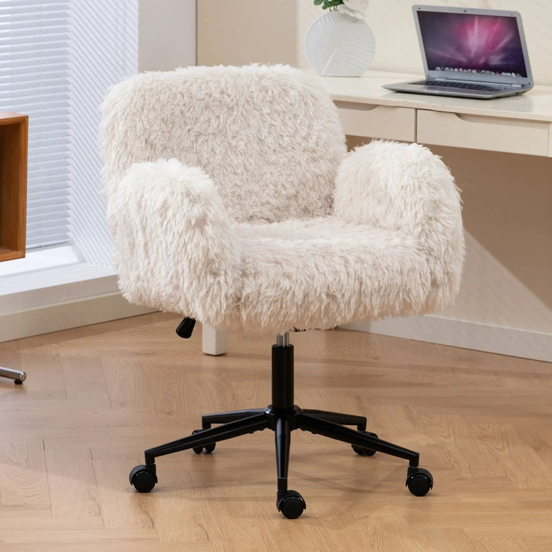 Swivel Chair With Adjustable Armrests And Wheels For Home Office - Beige by HouseOfZazla