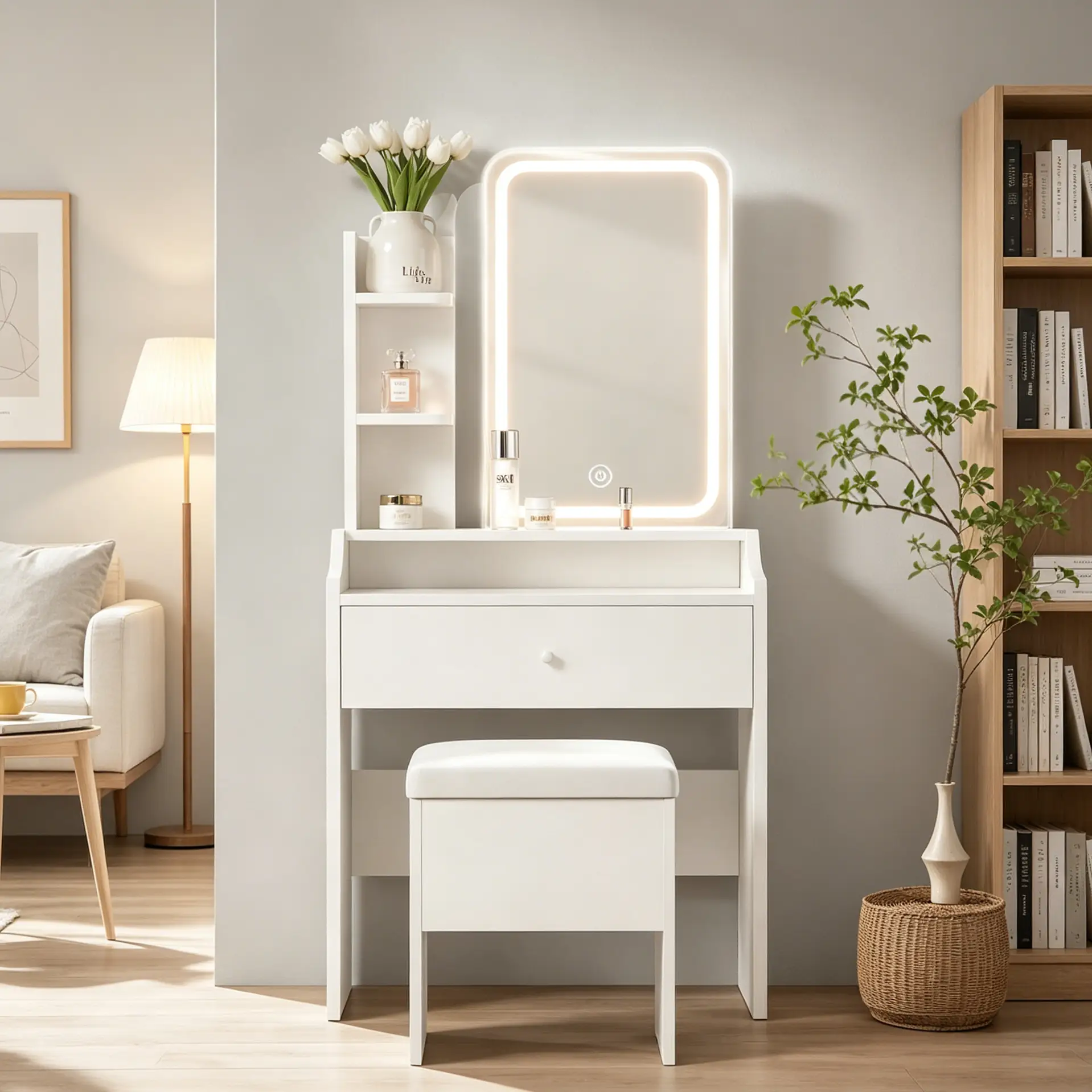 White Vanity Set with Smart LED Mirror by HouseOfZazla