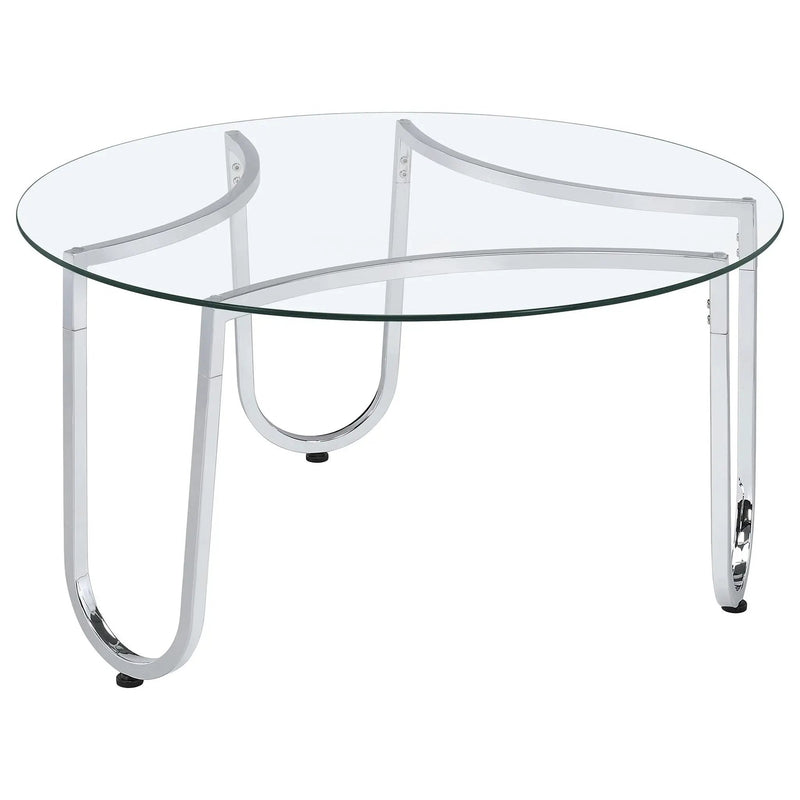 Beller 3-piece Round Tempered Glass Top Coffee Table Set Chrome by Unique Piece Furniture