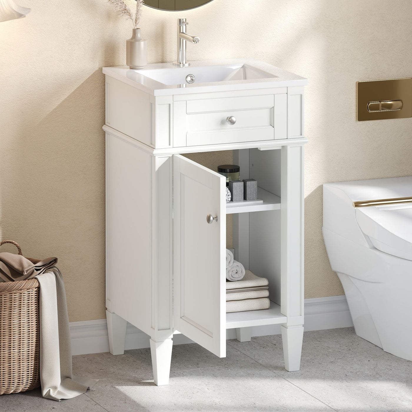 French Style Bathroom Vanity With Sink, Soft-Closing Door, Adjustable Shelf, Rectangular Design by Unique Piece Furniture