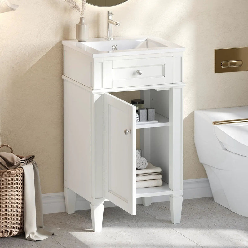 French Style Bathroom Vanity With Sink, Soft-Closing Door, Adjustable Shelf, Rectangular Design by Unique Piece Furniture