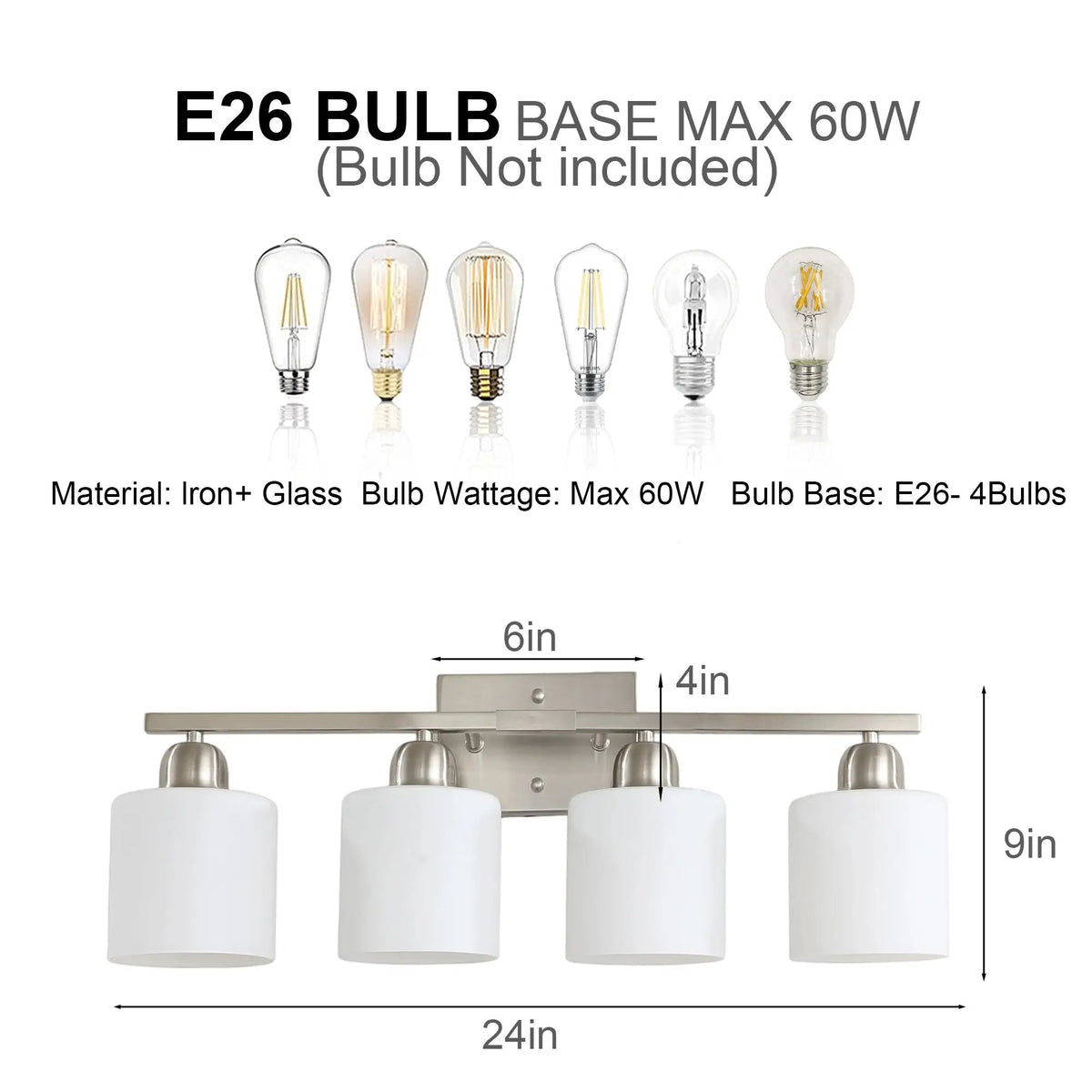Modern 4-Light Bathroom Fixture with Nickel Finish and Milky by HouseOfZazla
