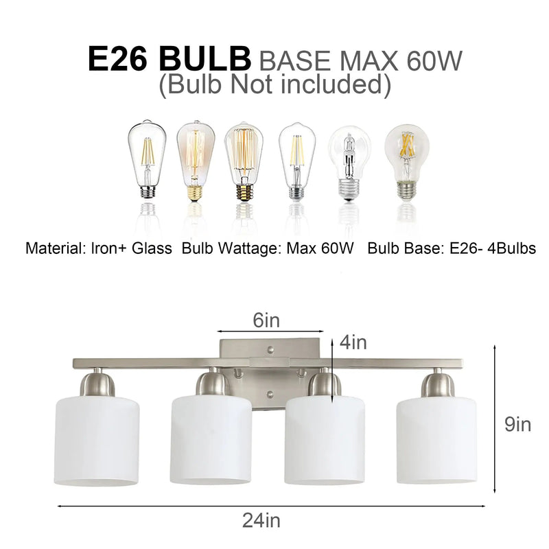 Modern 4-Light Bathroom Fixture with Nickel Finish and Milky by HouseOfZazla