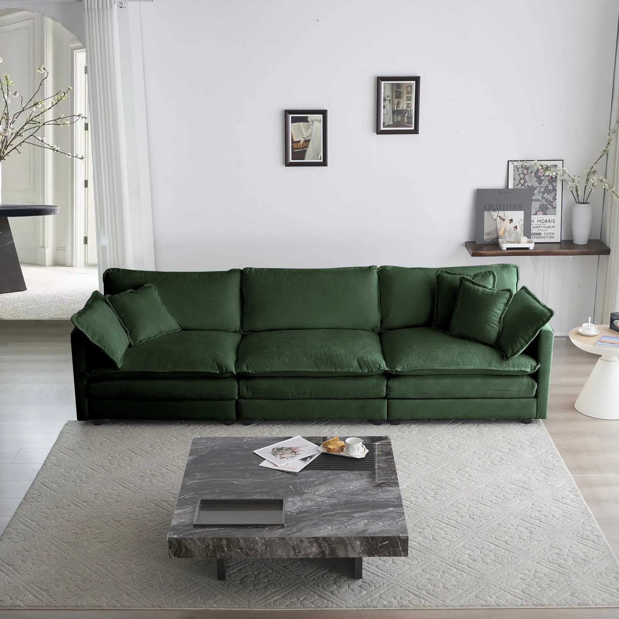 Mid-Century Modern 3-Seater Sofa with Green Chenille Upholstery by HouseOfZazla