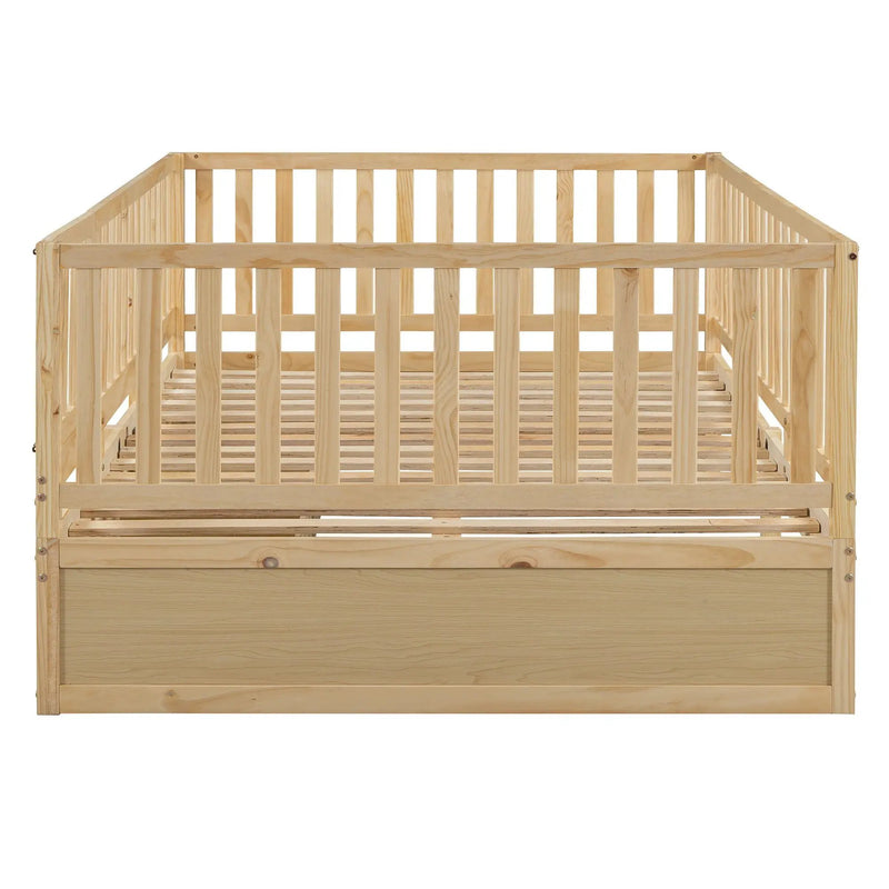 Daybed With Fence Guardrails And 2 Drawers, Split Into Independent Floor Bed & Daybed by HouseOfZazla