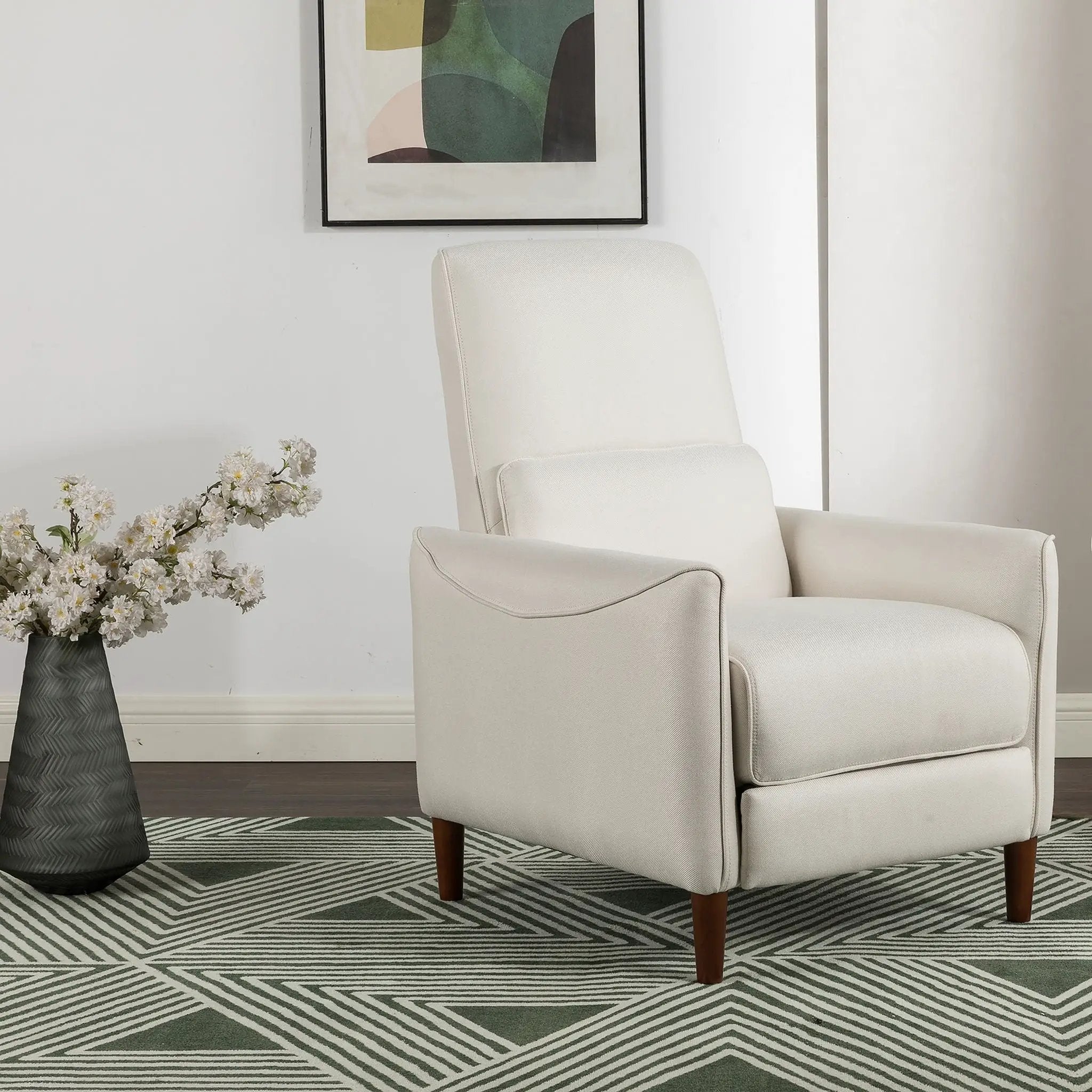 Upholstered Push Recliner Chair With Rubber Wood Legs For Living Room by Unique Piece Furniture