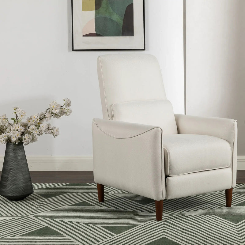 Upholstered Push Recliner Chair With Rubber Wood Legs For Living Room by Unique Piece Furniture