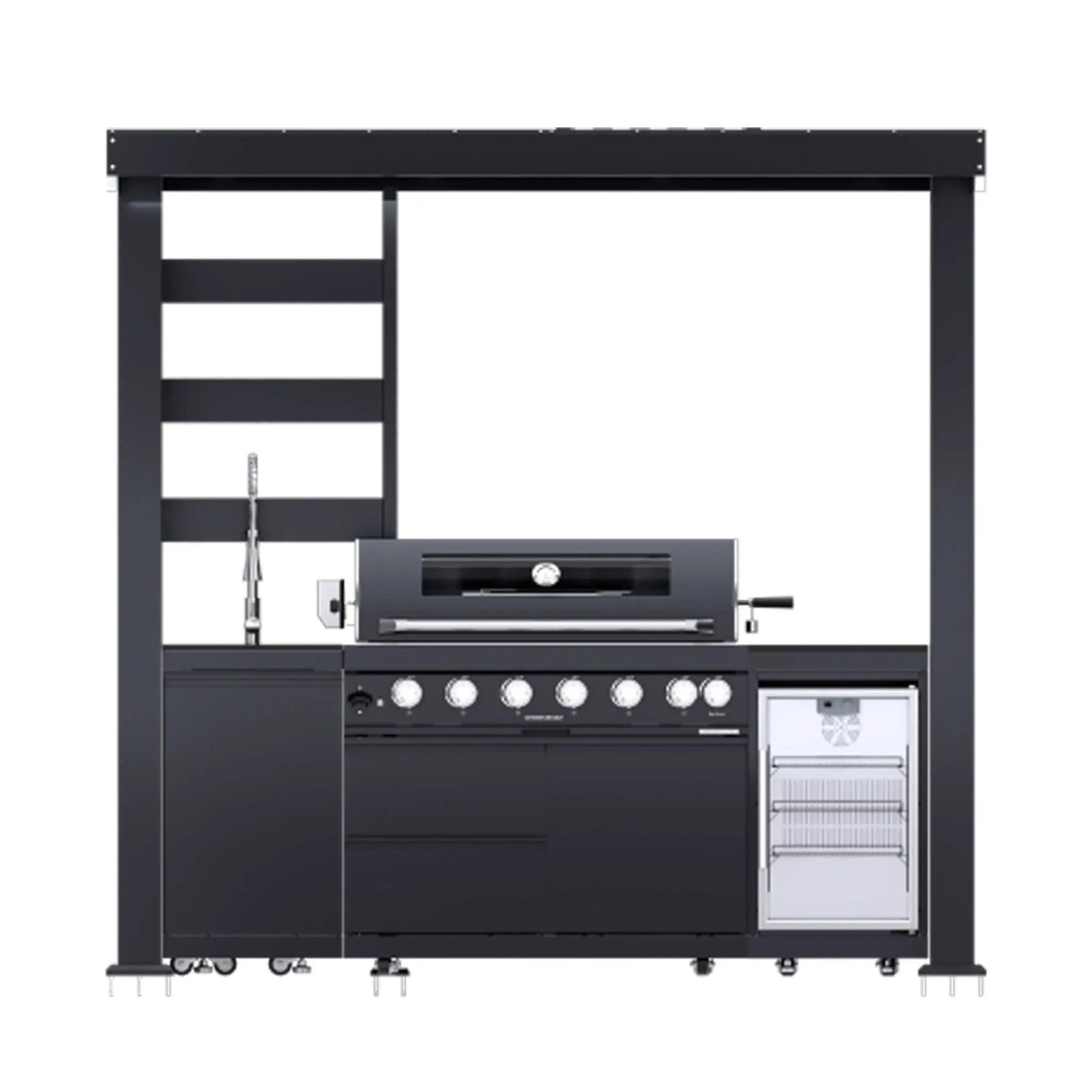 Castelle Flame Astoria 94-Inch 6-Burner 85K BTU Outdoor Kitchen Grill Island With Wine Cooler, Rotisserie, Cabinets, And Granite Countertops (SAK68014) by SAKSBY WHOLESALE