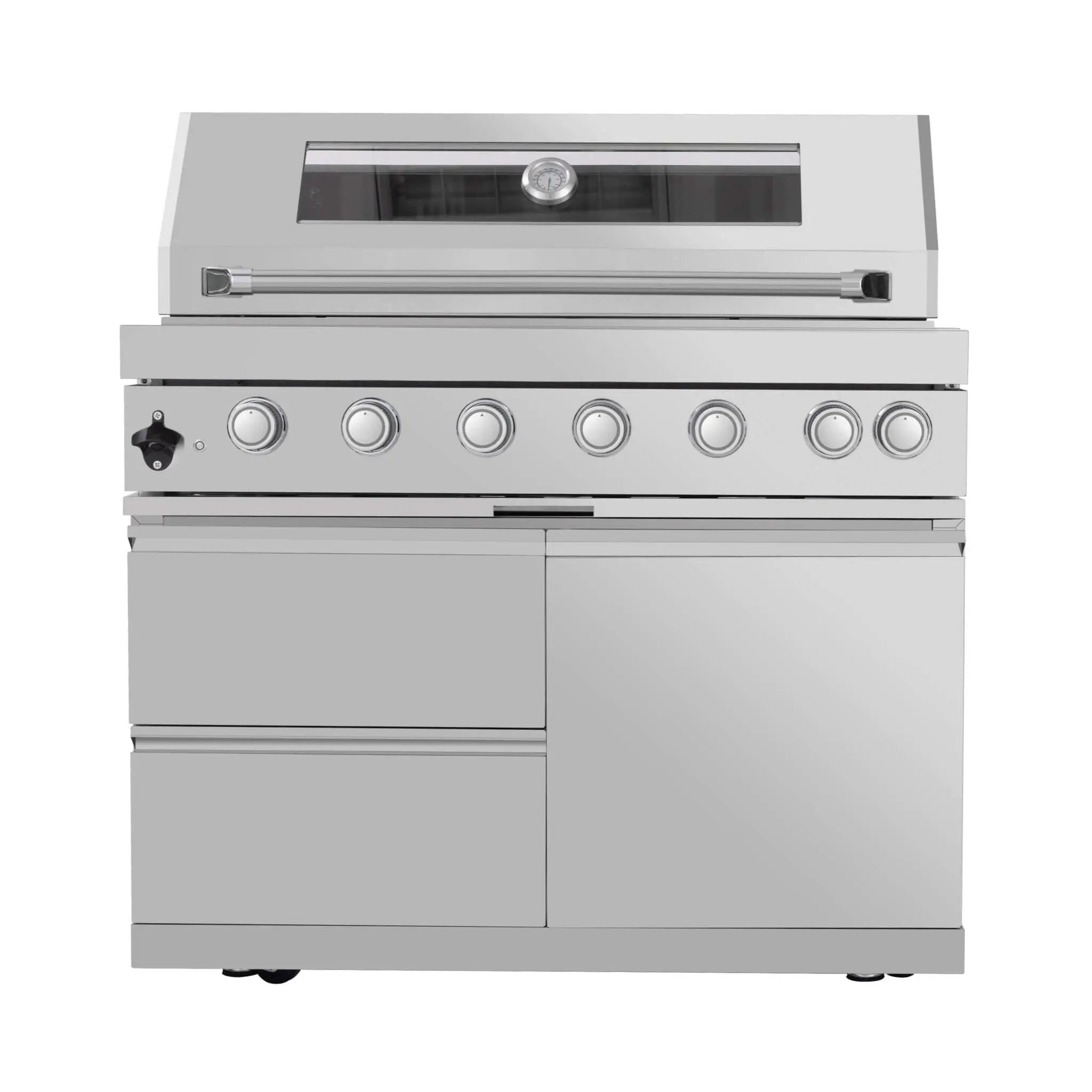 Castelle Flame Astoria 94-Inch 6-Burner 85K BTU Outdoor Kitchen Grill Island With Wine Cooler, Rotisserie, Cabinets, And Granite Countertops (SAK68014) by SAKSBY WHOLESALE