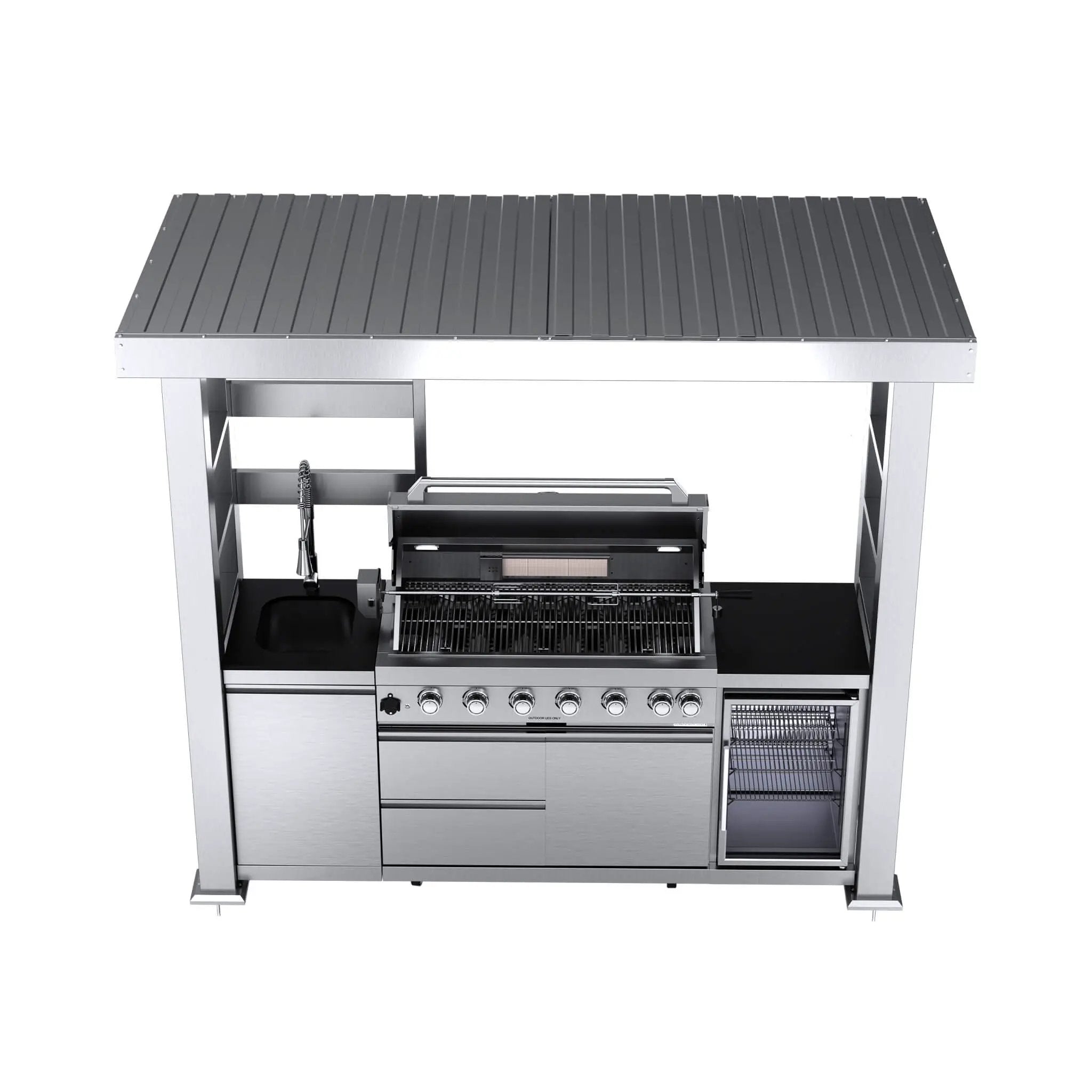 Castelle Flame Astoria 94-Inch 6-Burner 85K BTU Outdoor Kitchen Grill Island With Wine Cooler, Rotisserie, Cabinets, And Granite Countertops (SAK68014) by SAKSBY WHOLESALE