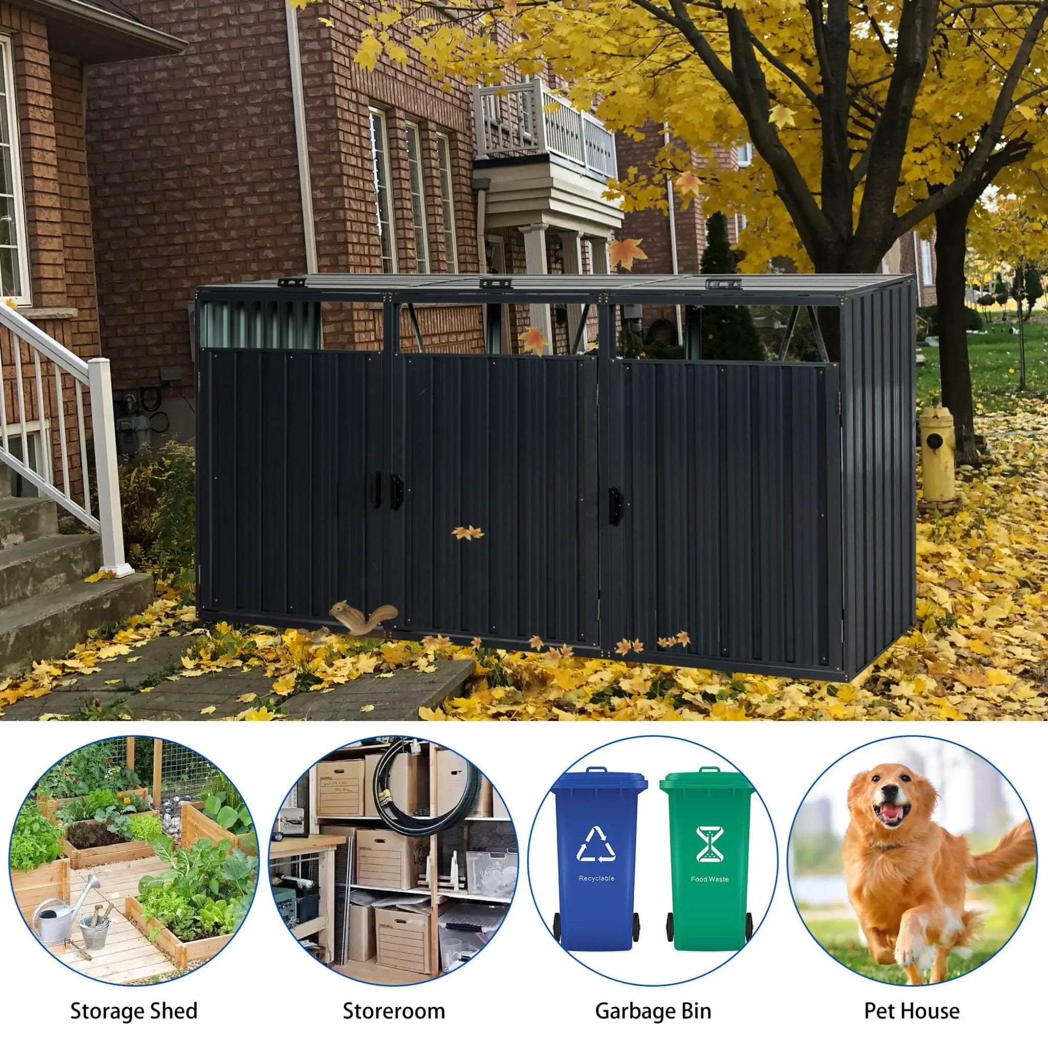 94-Inch Heavy-Duty Outdoor Galvanized Stainless Steel Garbage Bin Shed For 3 Trash Cans (SAK89882) by SAKSBY WHOLESALE
