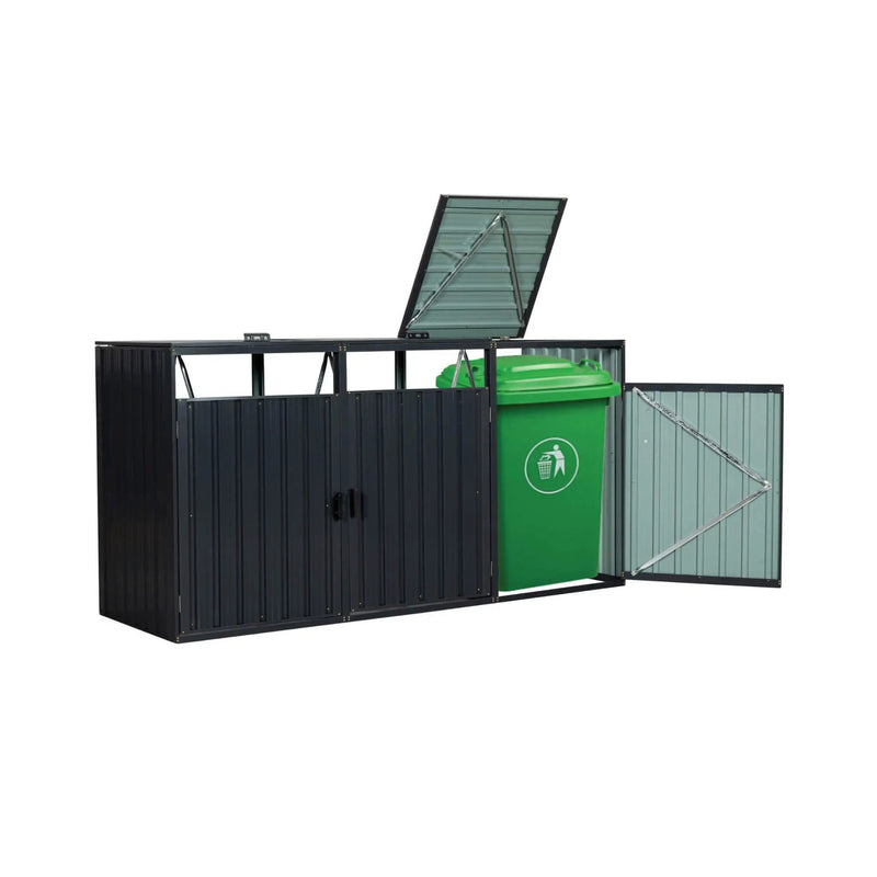 94-Inch Heavy-Duty Outdoor Galvanized Stainless Steel Garbage Bin Shed For 3 Trash Cans (SAK89882) by SAKSBY WHOLESALE