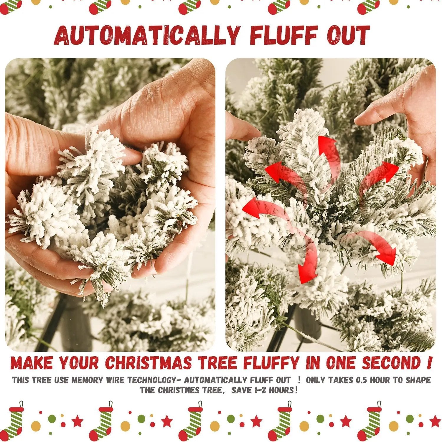 9-Foot Pre-Lit Snow-Flocked Christmas Tree by HouseOfZazla
