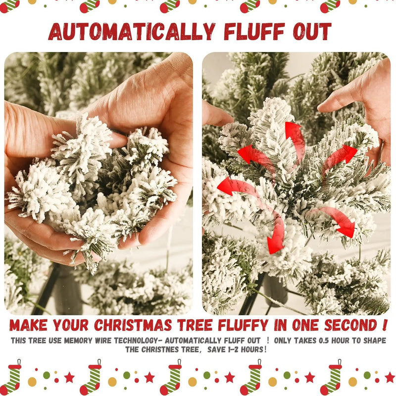 9-Foot Pre-Lit Snow-Flocked Christmas Tree by HouseOfZazla