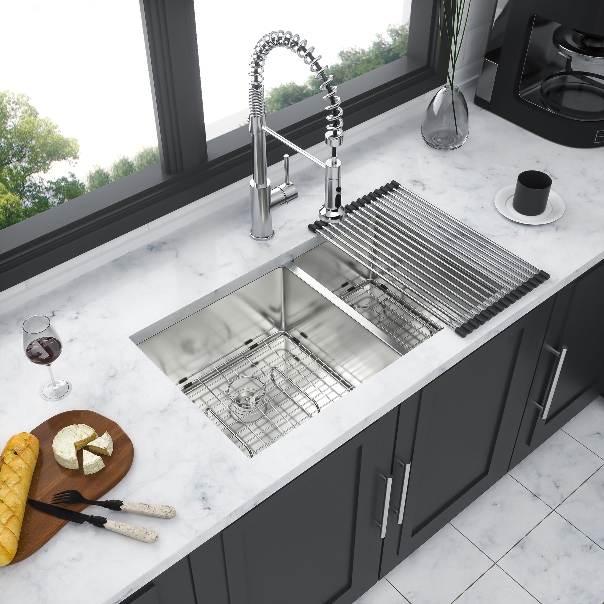 Modern Double Bowl Undermount Kitchen Sink 50 / 50 Design Stainless Steel by HouseOfZazla