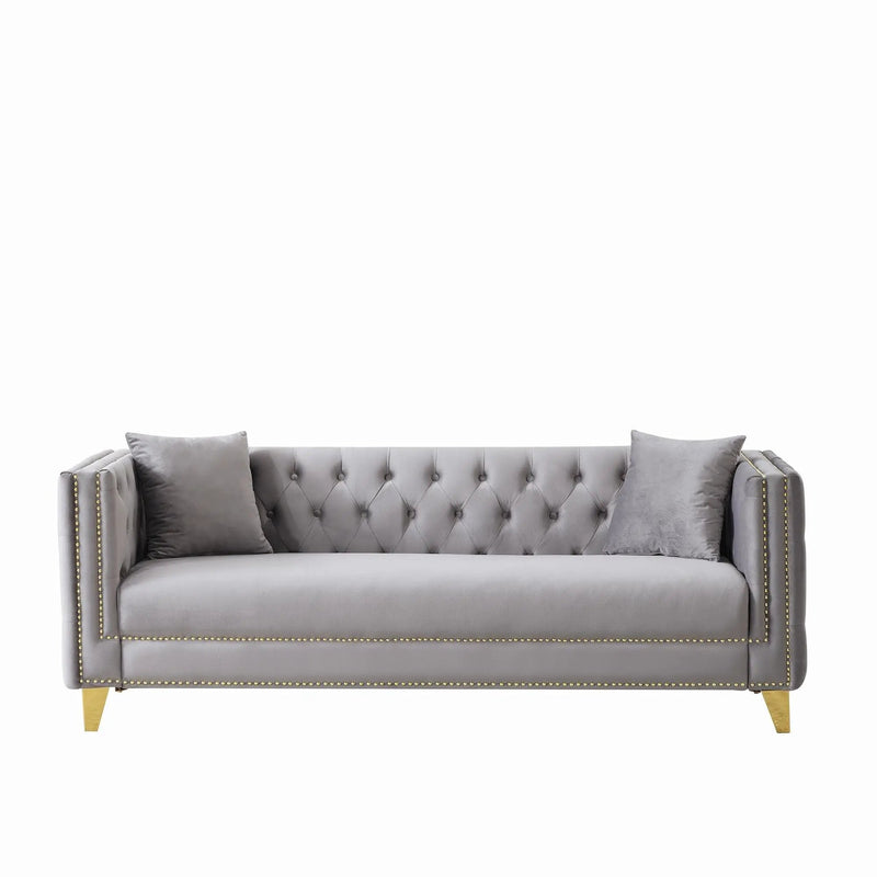 3 Seater Deep Seat Sofa, Sofa With Button Nailhead, Square Arm by Unique Piece Furniture