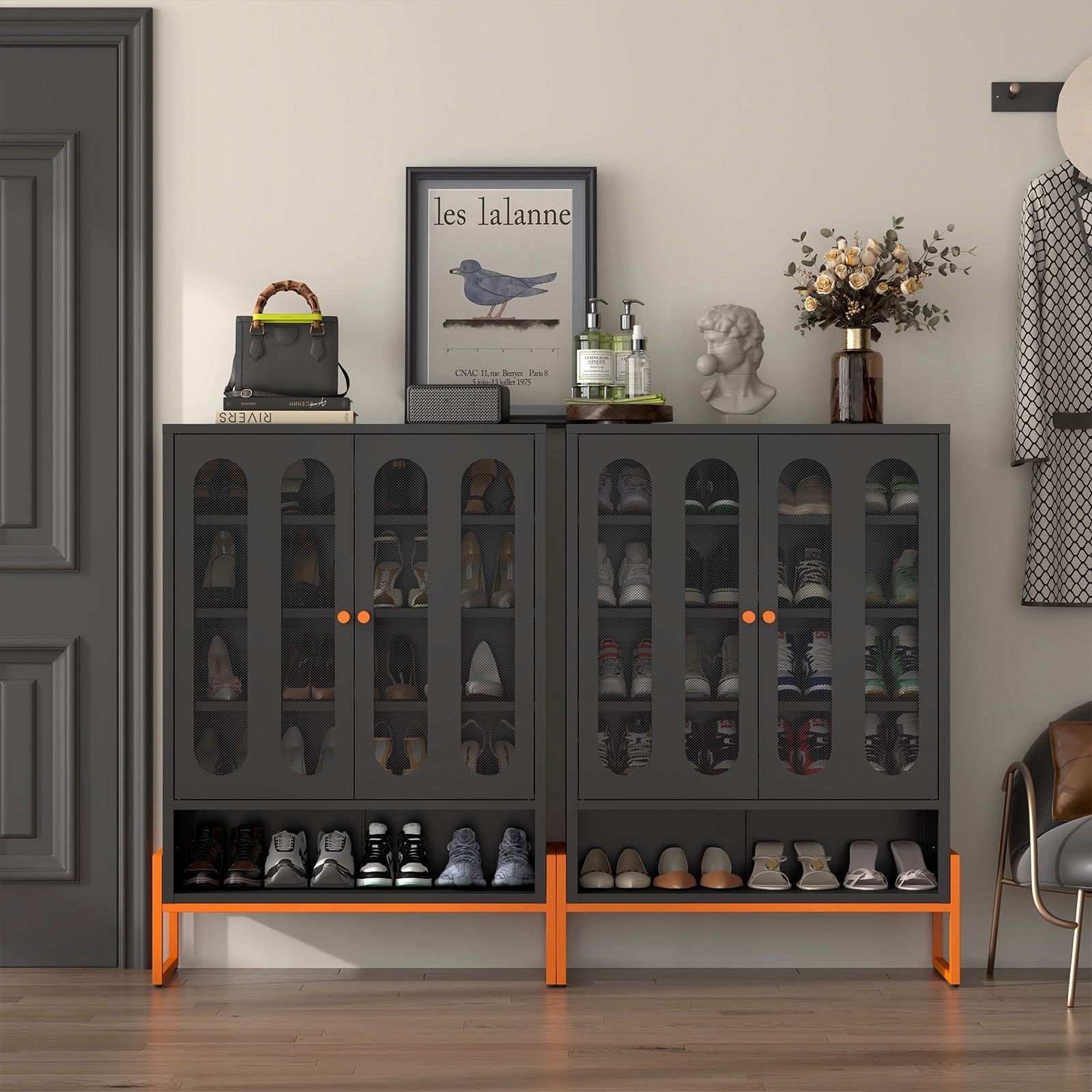 Modern Metal Shoe Cabinet With DoublebSided Doors And Adjustable Partitions by HouseOfZazla