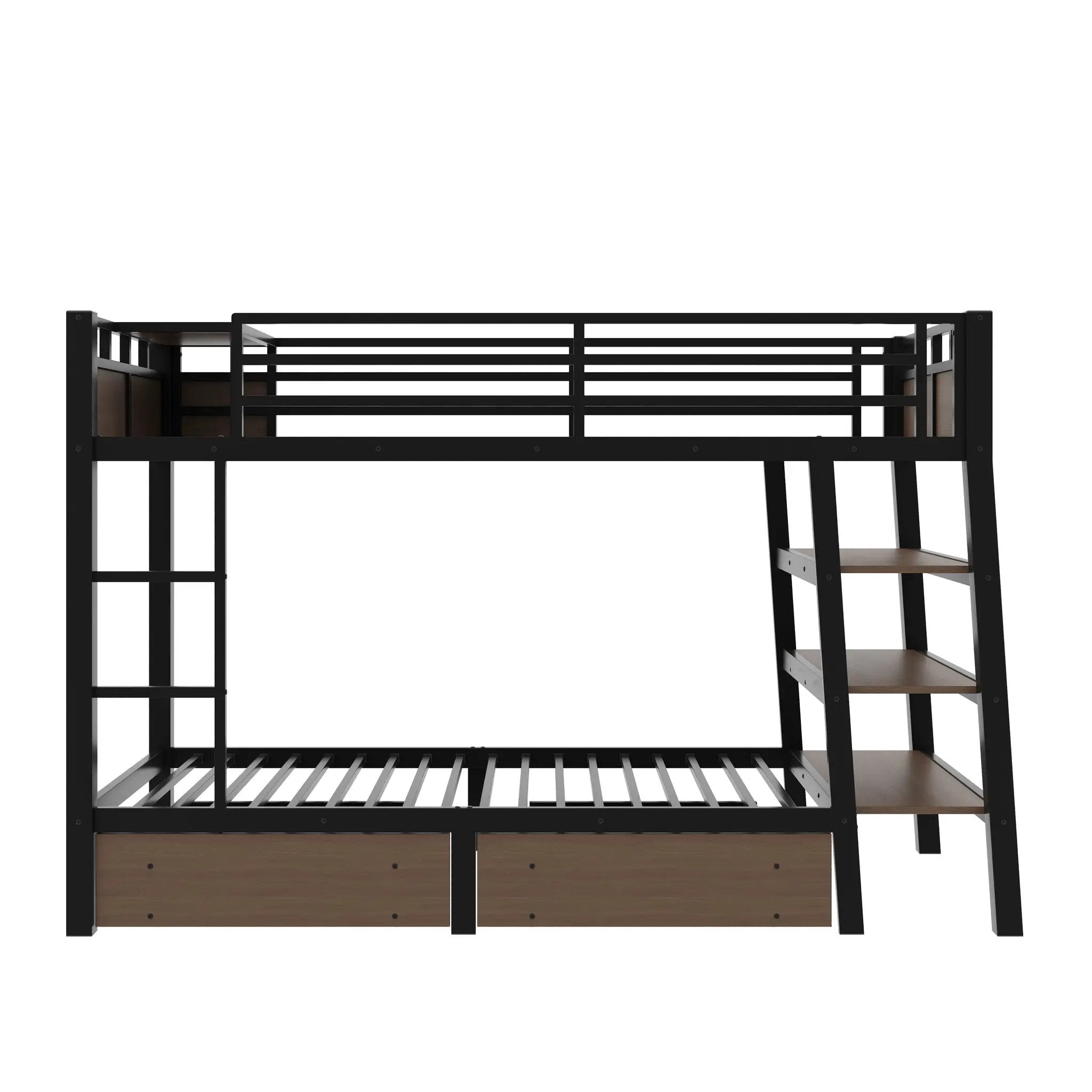 Twin Size Metal Bunk Bed with Storage Shelves, LED Light Strip, and USB Power Strip by HouseOfZazla