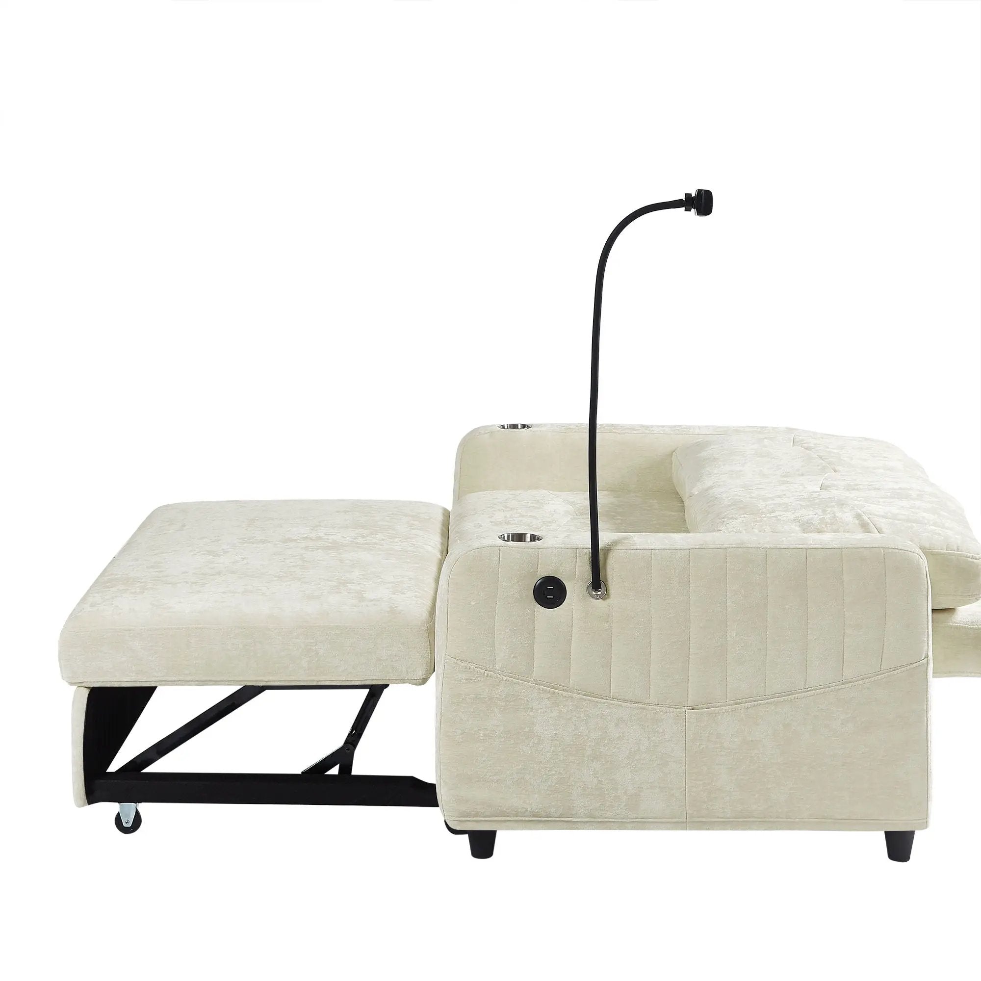 Modern Loveseat Pull Out Sofa Bed With Adjustable Backrest, Two Cup Holders, A Phone Holder, Three Charging Ports And Side Storage Pockets For Living Room by HouseOfZazla