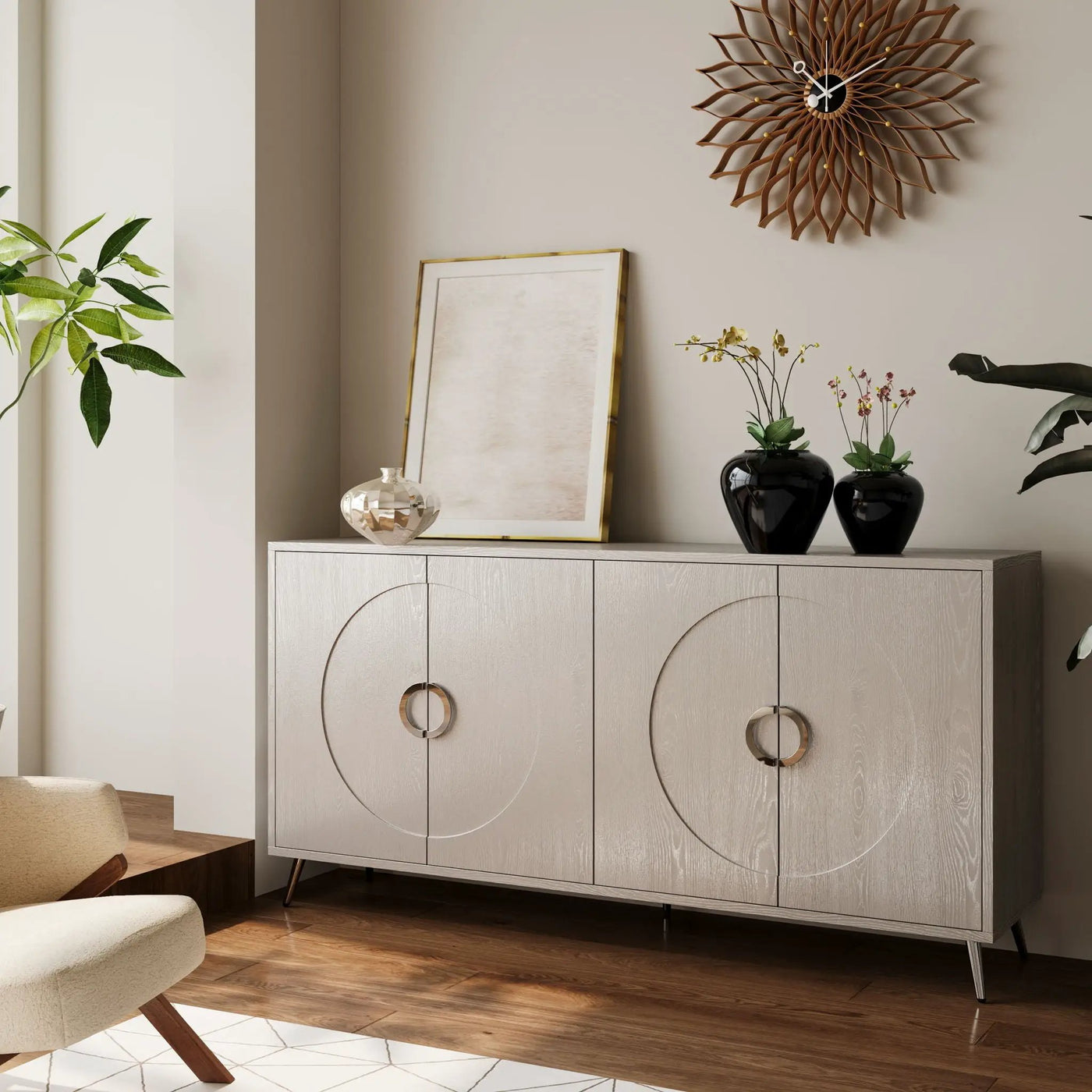 Modern Lacquered 4 Door Wooden Cabinet Sideboard Buffet Server Cabinet Storage Cabinet, For Living Room, Entryway, Hallway, Office, Kitchen And Dining Room by Unique Piece Furniture