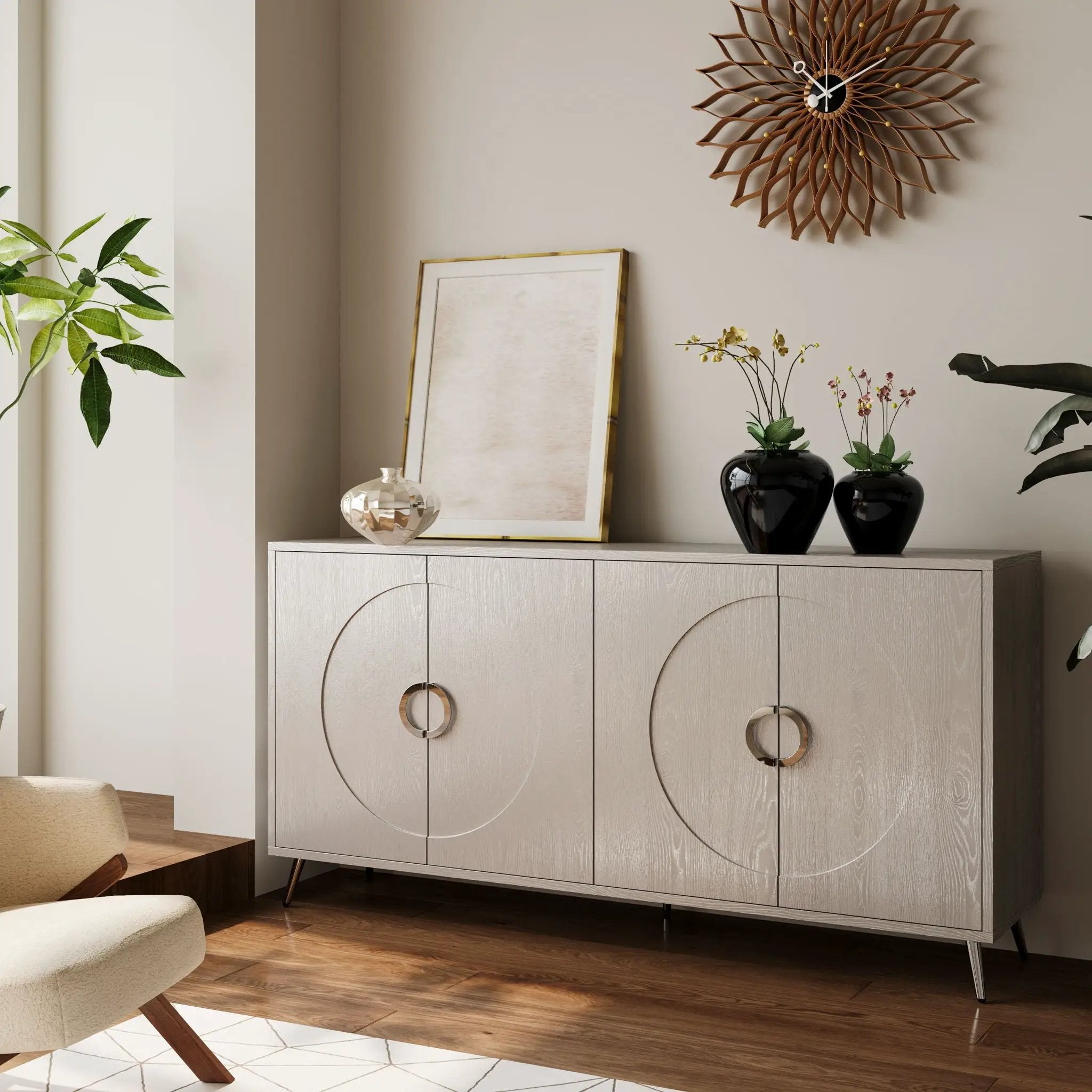 Modern Lacquered 4 Door Wooden Cabinet Sideboard Buffet Server Cabinet Storage Cabinet, For Living Room, Entryway, Hallway, Office, Kitchen And Dining Room by Unique Piece Furniture
