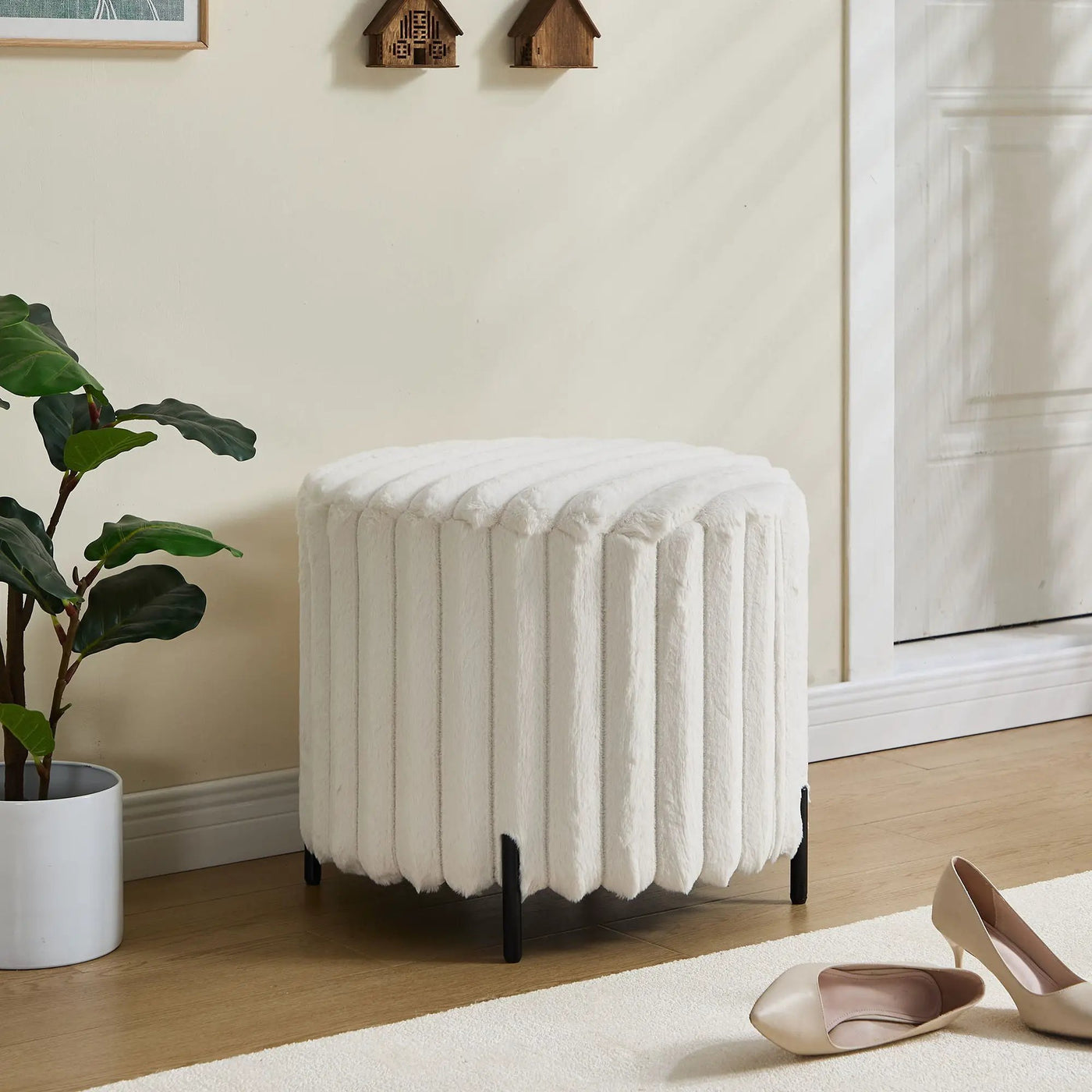 Wide Upholstered Round Pouf Ottoman Foot Rest by HouseOfZazla